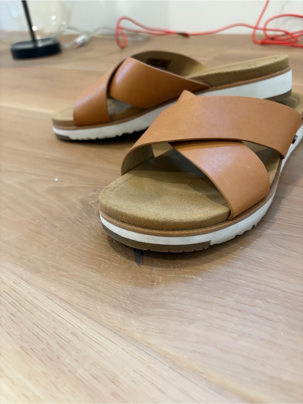 UGG Women's Cognac Crisscross Slide Sandals - Picture 2 of 4